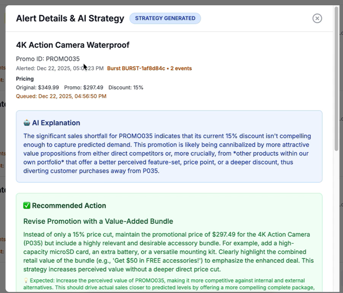 TrueLift result and recommendation view